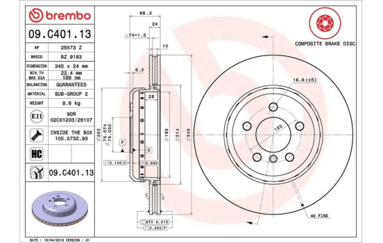 Brake Disc TWO-PIECE DISCS LINE 09.C401.13 Brembo, Image 2