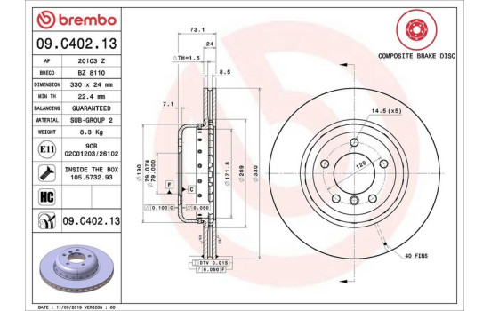 Brake Disc TWO-PIECE DISCS LINE 09.C402.13 Brembo