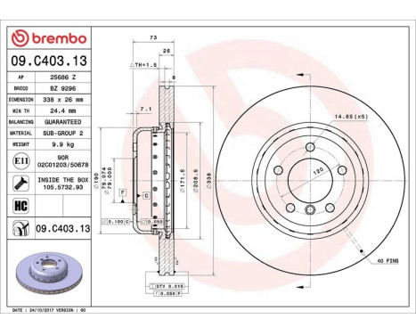 Brake Disc TWO-PIECE DISCS LINE 09.C403.13 Brembo, Image 3