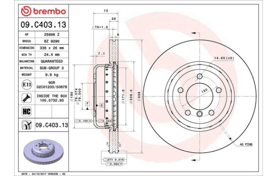 Brake Disc TWO-PIECE DISCS LINE 09.C403.13 Brembo, Image 2