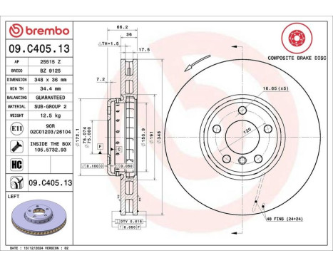Brake Disc TWO-PIECE DISCS LINE 09.C405.13 Brembo, Image 3