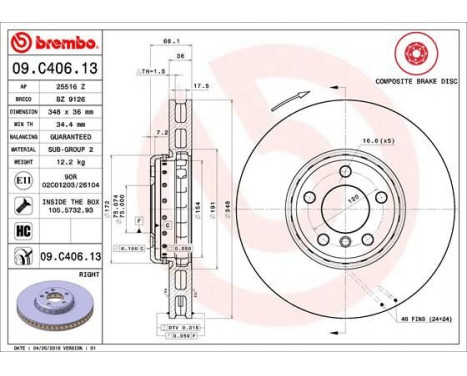 Brake Disc TWO-PIECE DISCS LINE 09.C406.13 Brembo, Image 2