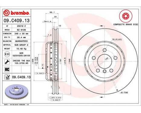 Brake Disc TWO-PIECE DISCS LINE 09.C409.13 Brembo, Image 2