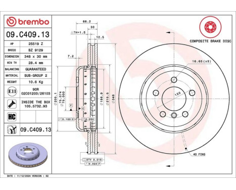 Brake Disc TWO-PIECE DISCS LINE 09.C409.13 Brembo, Image 3