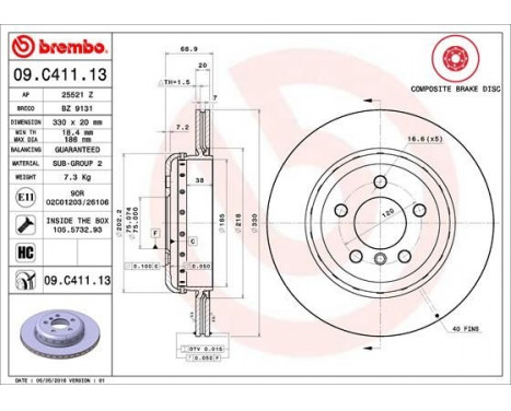 Brake Disc TWO-PIECE DISCS LINE 09.C411.13 Brembo, Image 2