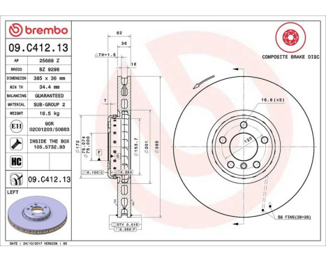 Brake Disc TWO-PIECE DISCS LINE 09.C412.13 Brembo, Image 3