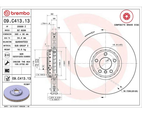 Brake Disc TWO-PIECE DISCS LINE 09.C413.13 Brembo, Image 3