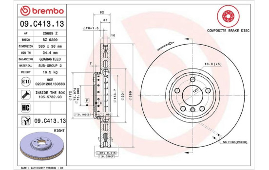 Brake Disc TWO-PIECE DISCS LINE 09.C413.13 Brembo, Image 2
