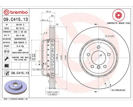 Brake Disc TWO-PIECE DISCS LINE 09.C415.13 Brembo, Image 2