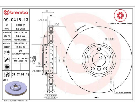 Brake Disc TWO-PIECE DISCS LINE 09.C416.13 Brembo, Image 2