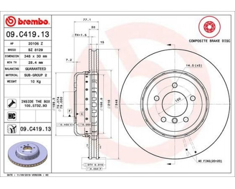 Brake Disc TWO-PIECE DISCS LINE 09.C419.13 Brembo