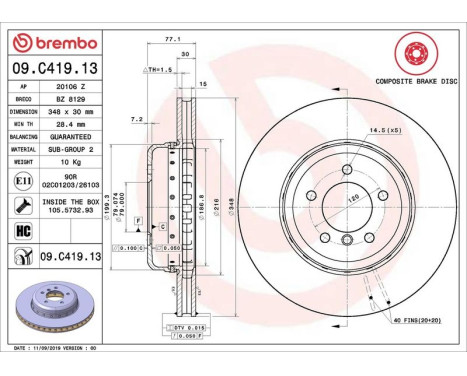 Brake Disc TWO-PIECE DISCS LINE 09.C419.13 Brembo, Image 2