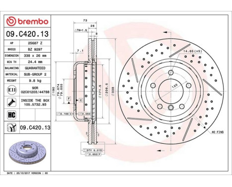Brake Disc TWO-PIECE DISCS LINE 09.C420.13 Brembo, Image 3