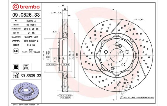 Brake Disc TWO-PIECE DISCS LINE 09.C826.33 Brembo