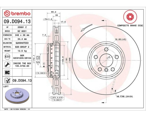 Brake Disc TWO-PIECE DISCS LINE 09.D094.13 Brembo, Image 3