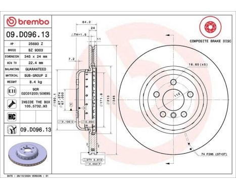 Brake Disc TWO-PIECE DISCS LINE 09.D096.13 Brembo, Image 3