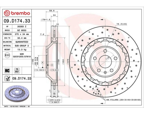 Brake Disc TWO-PIECE DISCS LINE 09.D174.33 Brembo, Image 2