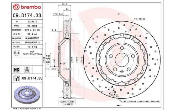 Brake Disc TWO-PIECE DISCS LINE 09.D174.33 Brembo
