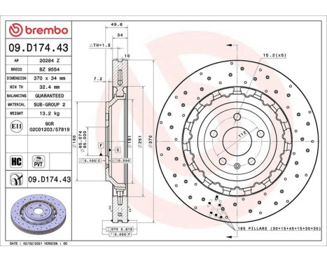 Brake Disc TWO-PIECE DISCS LINE 09.D174.43 Brembo, Image 2