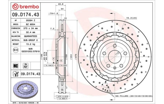 Brake Disc TWO-PIECE DISCS LINE 09.D174.43 Brembo