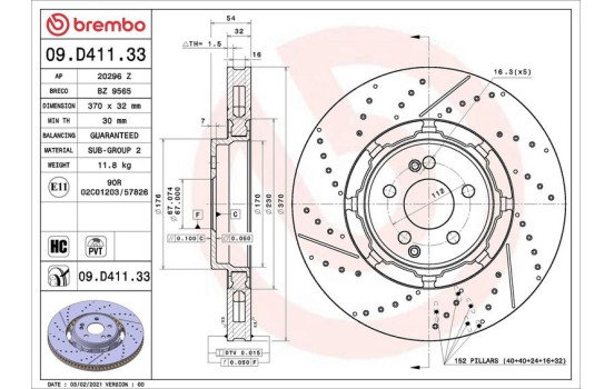Brake Disc TWO-PIECE DISCS LINE 09.D411.33 Brembo