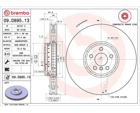 Brake Disc TWO-PIECE DISCS LINE 09.D895.13 Brembo, Image 2