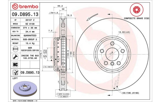 Brake Disc TWO-PIECE DISCS LINE 09.D895.13 Brembo