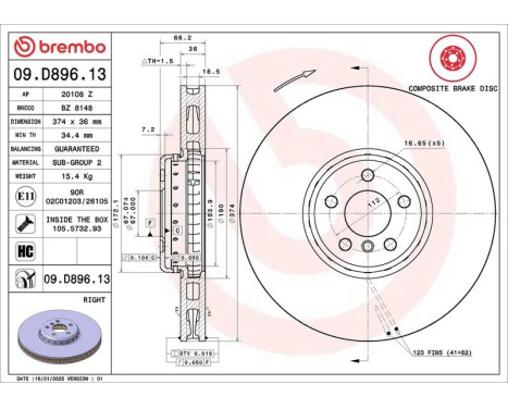 Brake Disc TWO-PIECE DISCS LINE 09.D896.13 Brembo, Image 2
