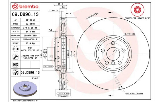 Brake Disc TWO-PIECE DISCS LINE 09.D896.13 Brembo