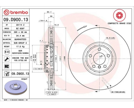 Brake Disc TWO-PIECE DISCS LINE 09.D900.13 Brembo, Image 2