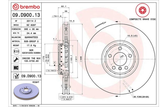 Brake Disc TWO-PIECE DISCS LINE 09.D900.13 Brembo