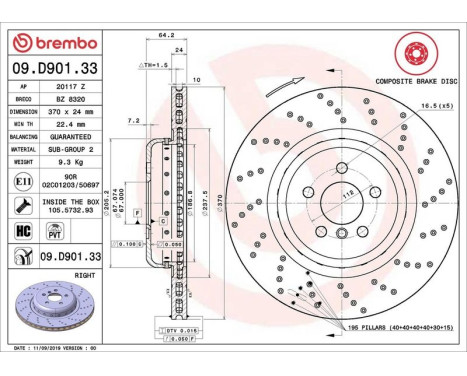 Brake Disc TWO-PIECE DISCS LINE 09.D901.33 Brembo, Image 2