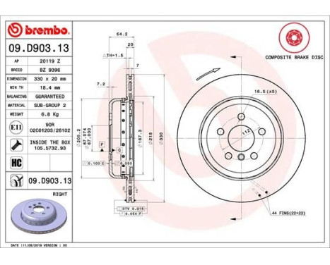 Brake Disc TWO-PIECE DISCS LINE 09.D903.13 Brembo, Image 2