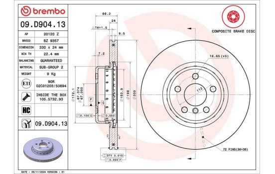 Brake Disc TWO-PIECE DISCS LINE 09.D904.13 Brembo