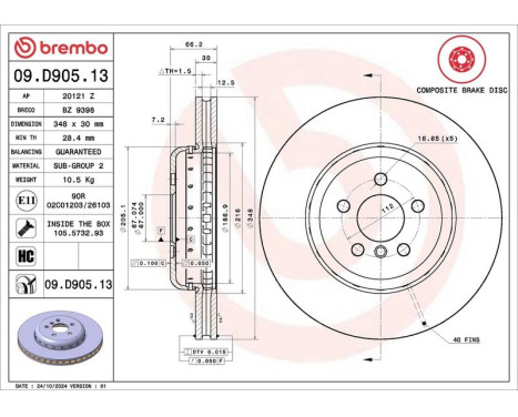 Brake Disc TWO-PIECE DISCS LINE 09.D905.13 Brembo, Image 2