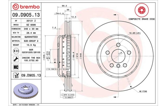 Brake Disc TWO-PIECE DISCS LINE 09.D905.13 Brembo