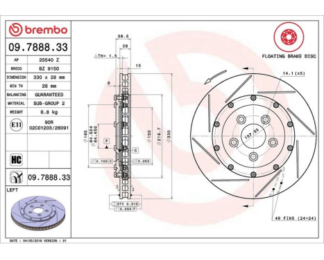 Brake Disc TWO-PIECE FLOATING DISCS LINE 09.7888.33 Brembo, Image 2