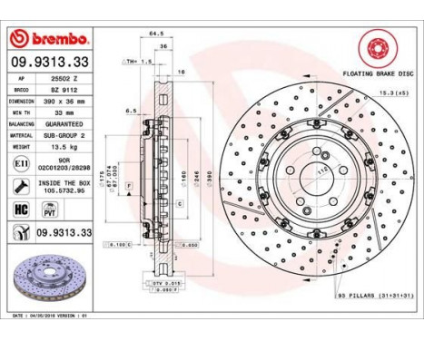 Brake Disc TWO-PIECE FLOATING DISCS LINE 09.9313.33 Brembo, Image 2