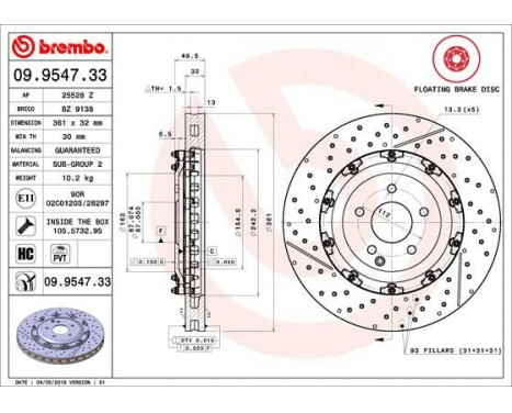 Brake Disc TWO-PIECE FLOATING DISCS LINE 09.9547.33 Brembo, Image 2