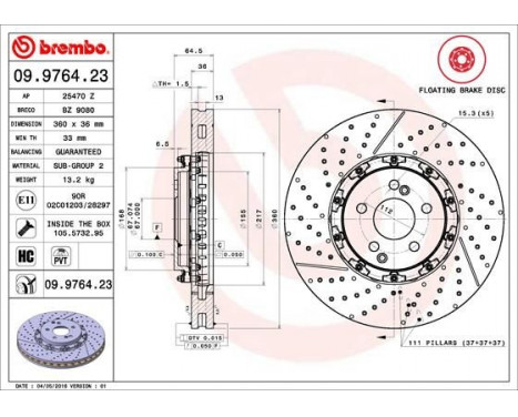 Brake Disc TWO-PIECE FLOATING DISCS LINE 09.9764.23 Brembo, Image 2