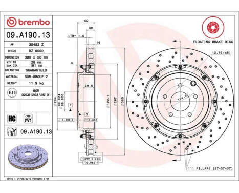 Brake Disc TWO-PIECE FLOATING DISCS LINE 09.A190.13 Brembo, Image 2