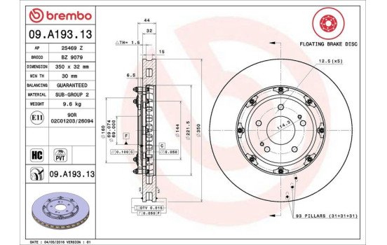 Brake Disc TWO-PIECE FLOATING DISCS LINE 09.A193.13 Brembo, Image 2