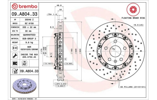 Brake Disc TWO-PIECE FLOATING DISCS LINE 09.A804.33 Brembo, Image 4