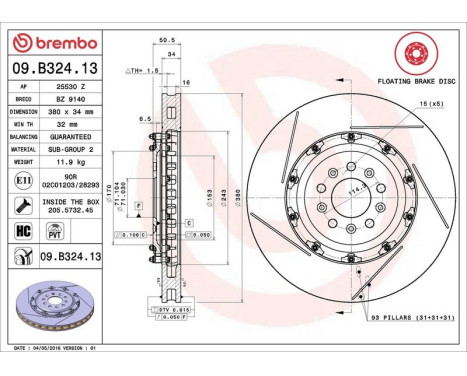 Brake Disc TWO-PIECE FLOATING DISCS LINE 09.B324.13 Brembo, Image 3