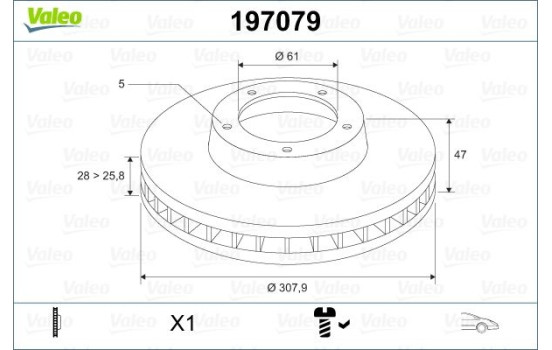 Brake disc X1 REN ESPACE IV 197079 Valeo, Image 2