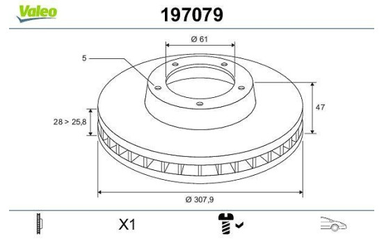 Brake disc X1 REN ESPACE IV 197079 Valeo