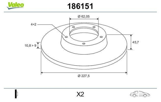 Brake disc X2 FIA FIORINO UNO PANDA 186151 Valeo