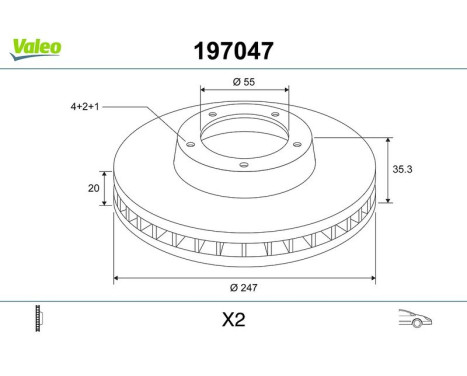 Brake disc X2 TOY AYGO 197047 Valeo, Image 2
