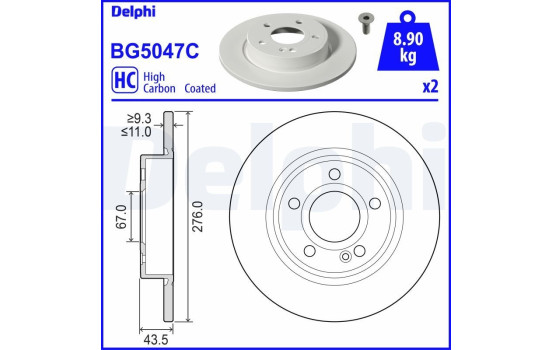JEU DE 2 DISQUES DE FREIN BG5047C Delphi