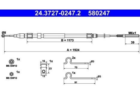 Cable, parking brake 24.3727-0247.2 ATE